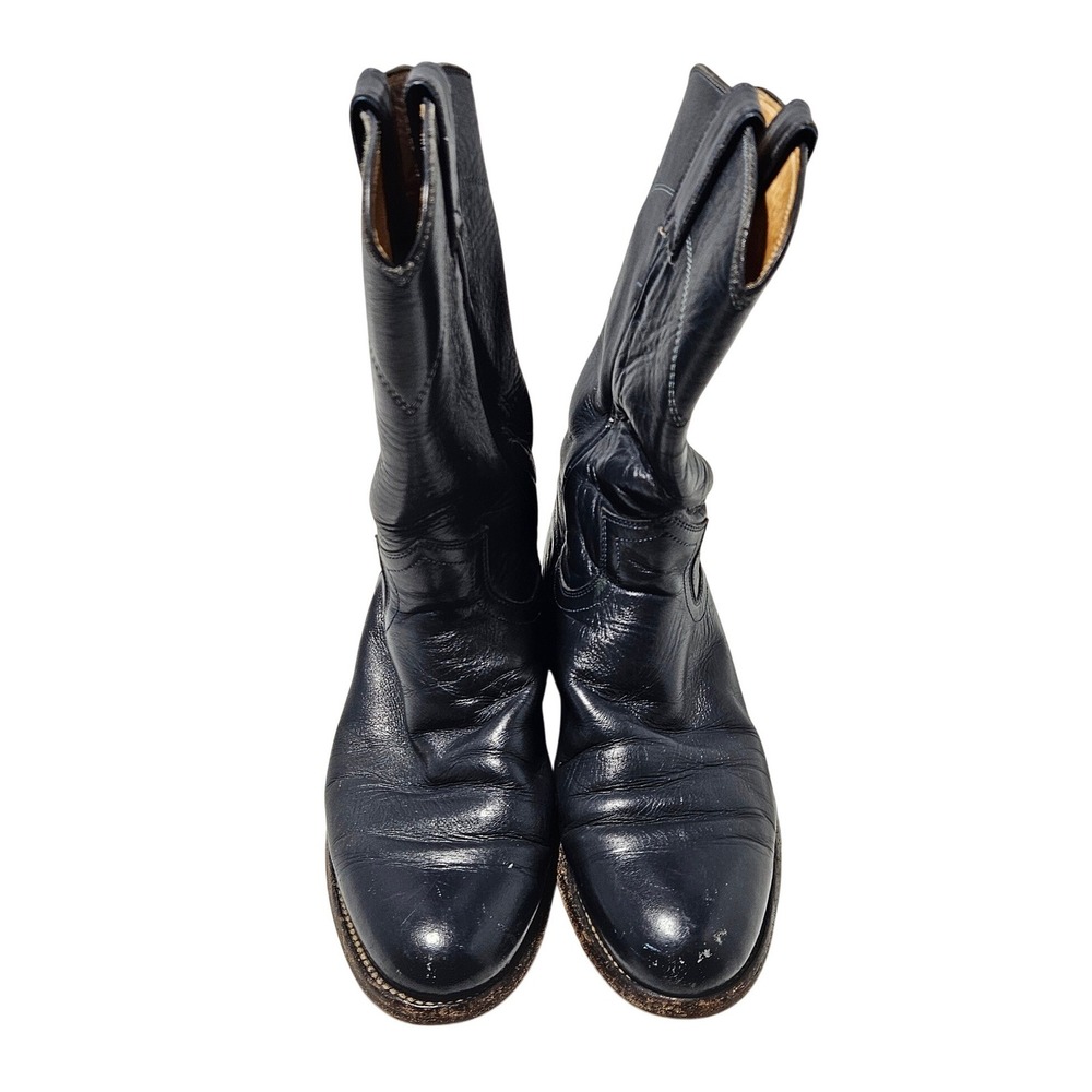 Justin Cowboy Boots Womens 5A Navy Blue Leather Roper Western L3057